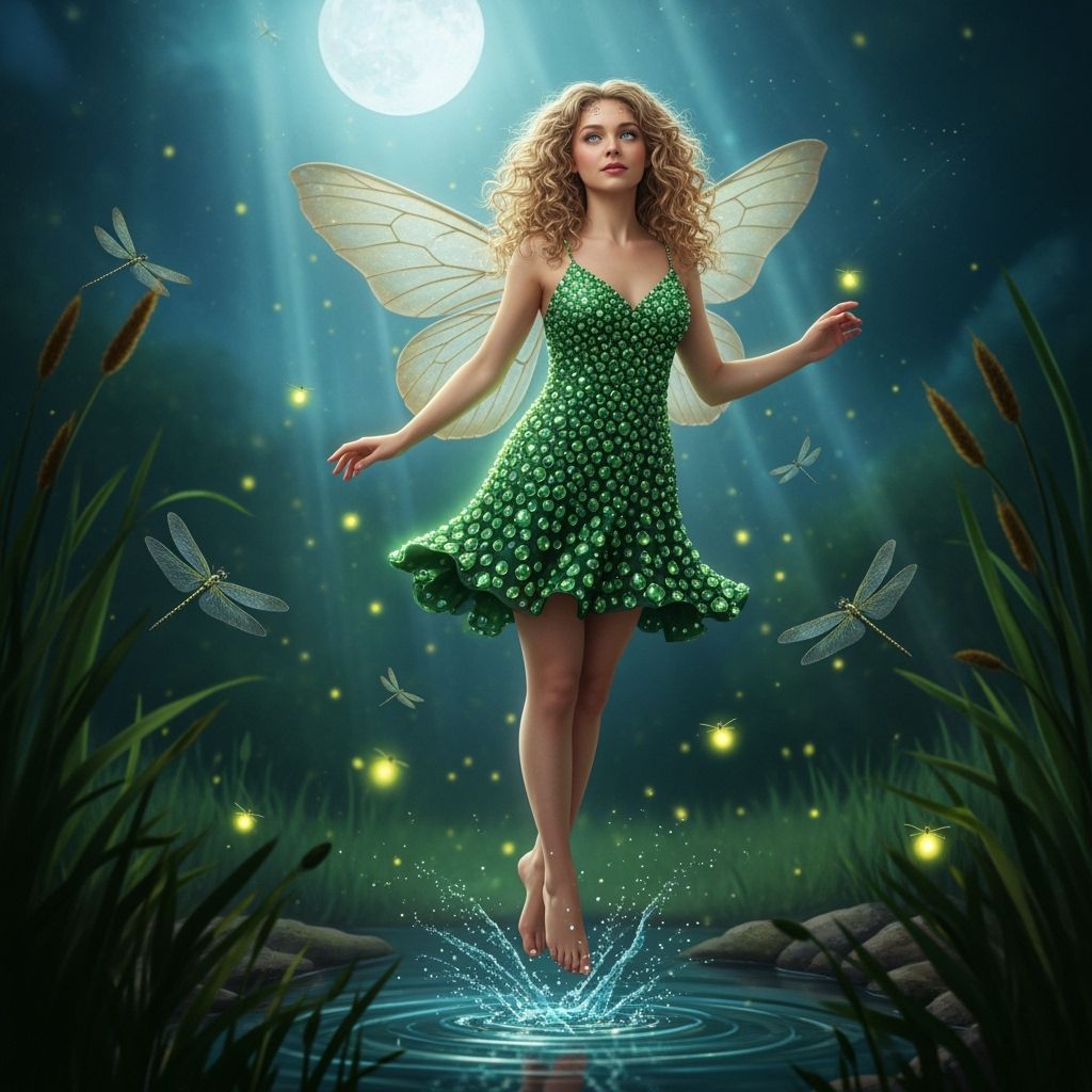Glimmering Fairy Over Pond in Godbeams