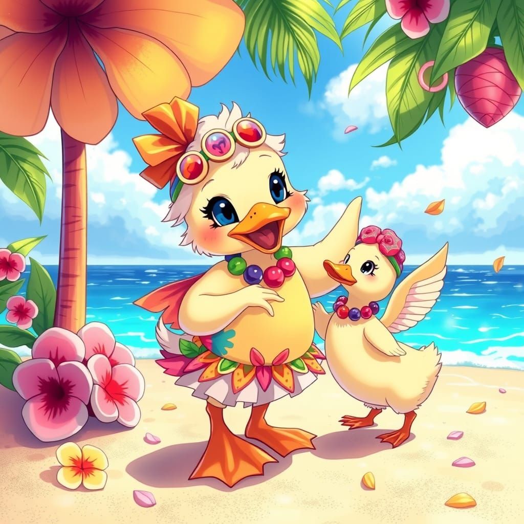 Dancing Ducklings: Anime-Inspired Beach Party