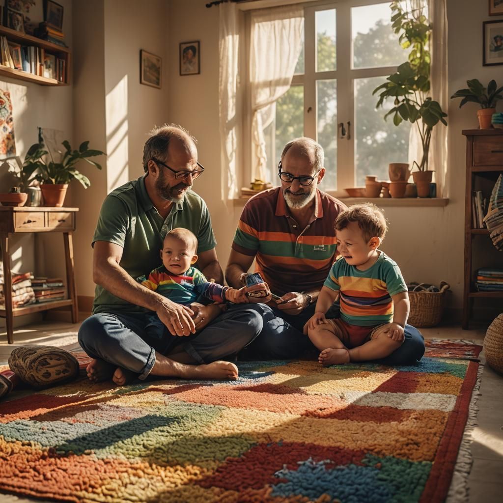 Cozy Family Moment in Hyperrealistic Digital Art