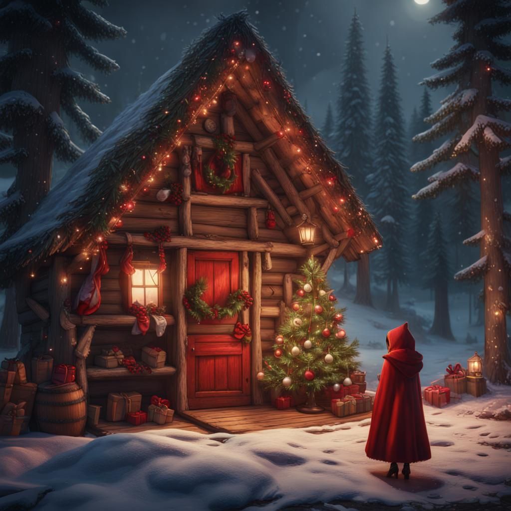 Little Red Riding Hood Decorates Christmas Tree