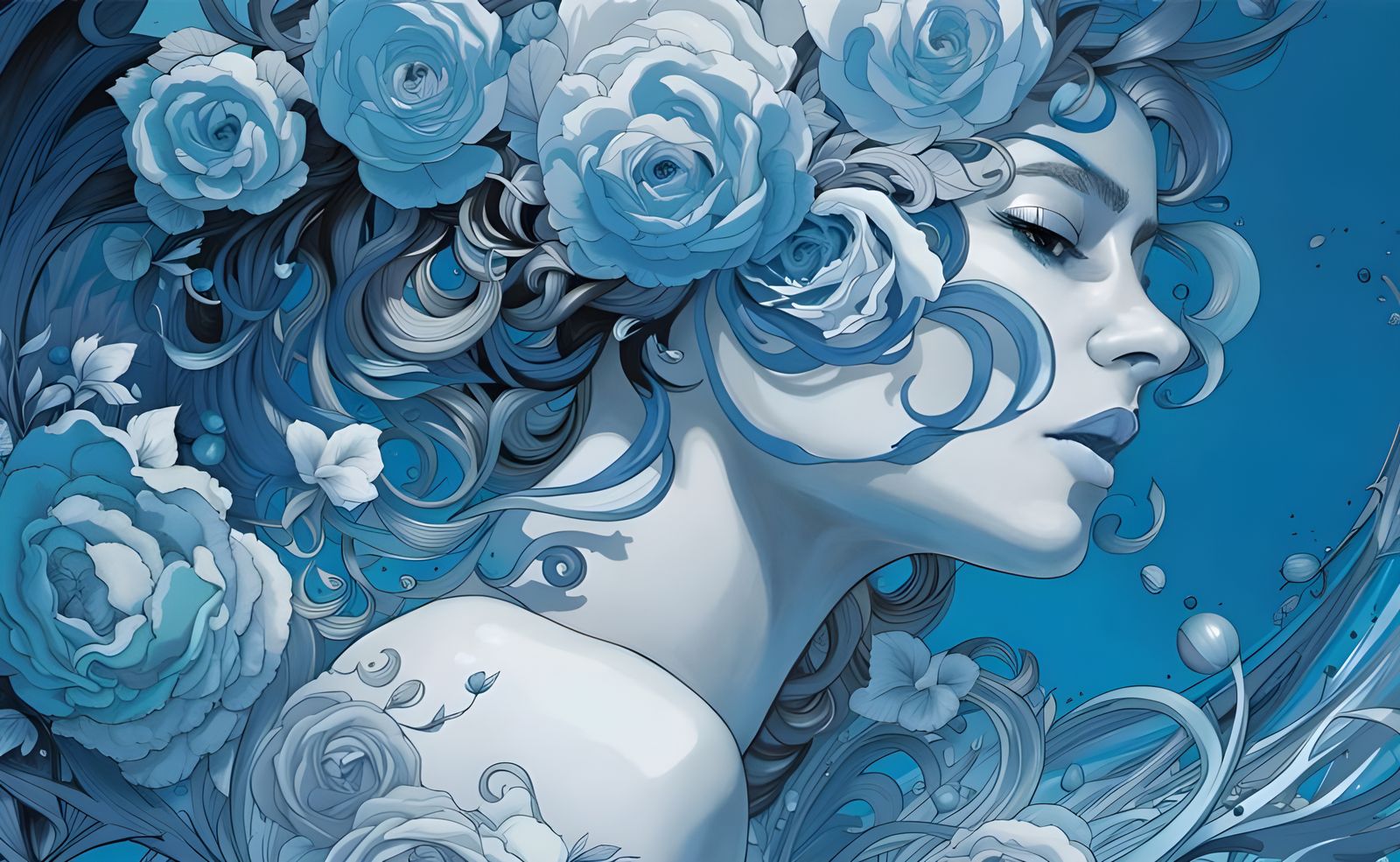 Glassy Blue Roses Illustration in Liquid Aesthetic