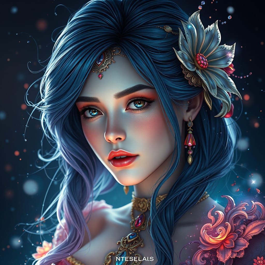 Ethereal Fantasy Goddess in Vibrant Hues