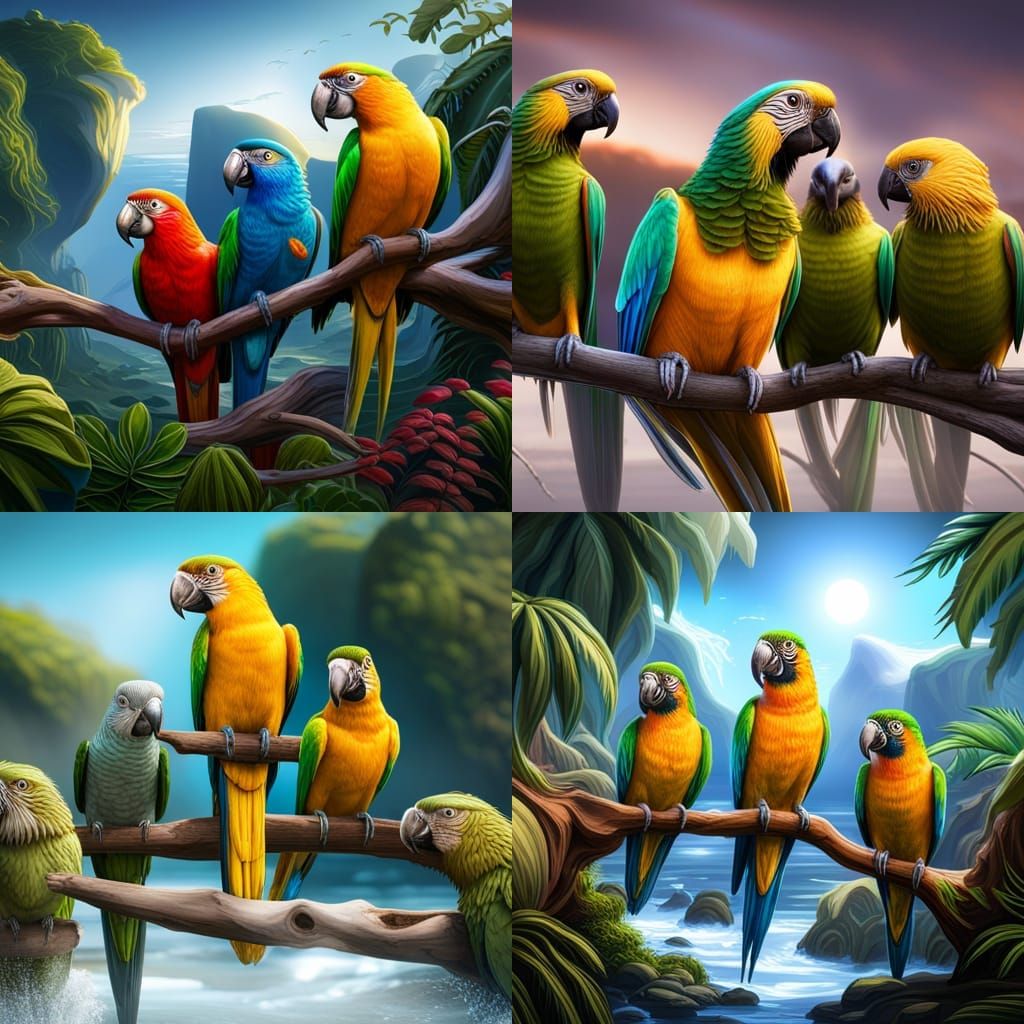 Colorful Australian Parrots in Detailed Matte Painting