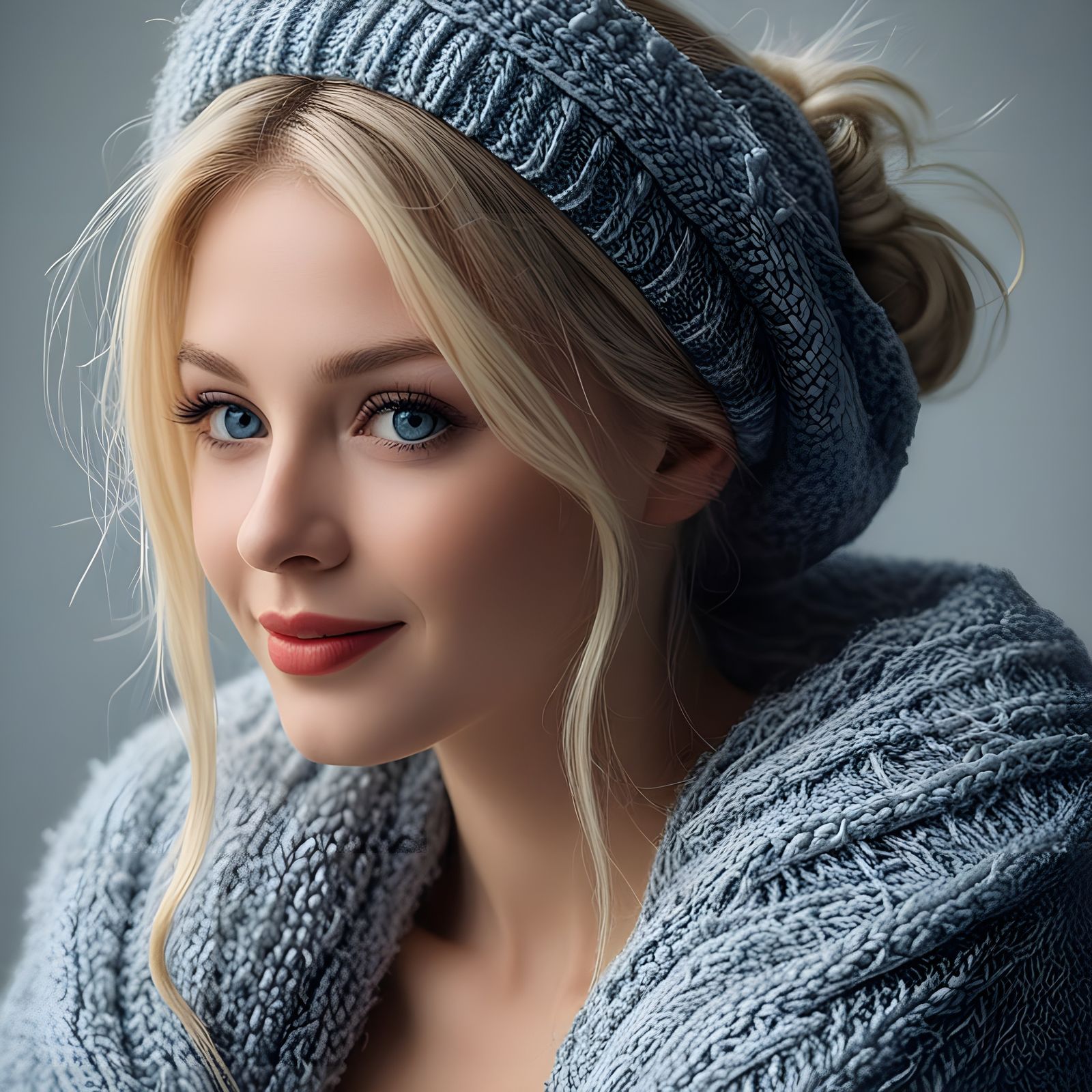 Breathtaking Blonde Woman with Stunning Blue Eyes and Luscio...