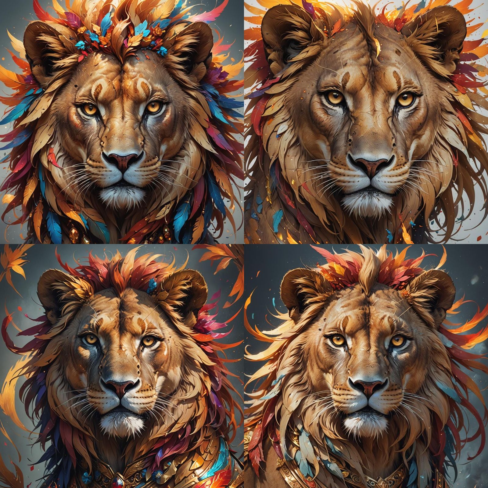 Fiery Phoenix Lioness Portrait in Hyperdetailed Style
