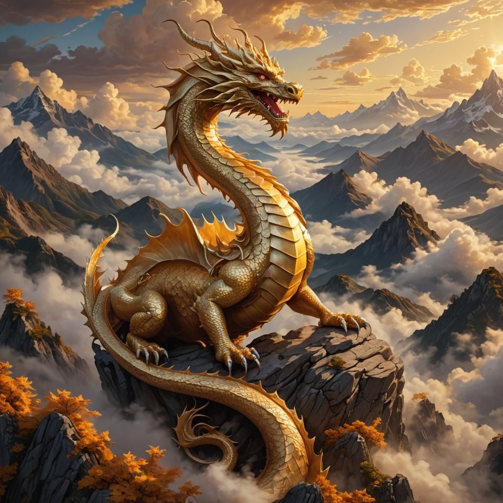 Golden Dragon Guarding Mountain Treasure