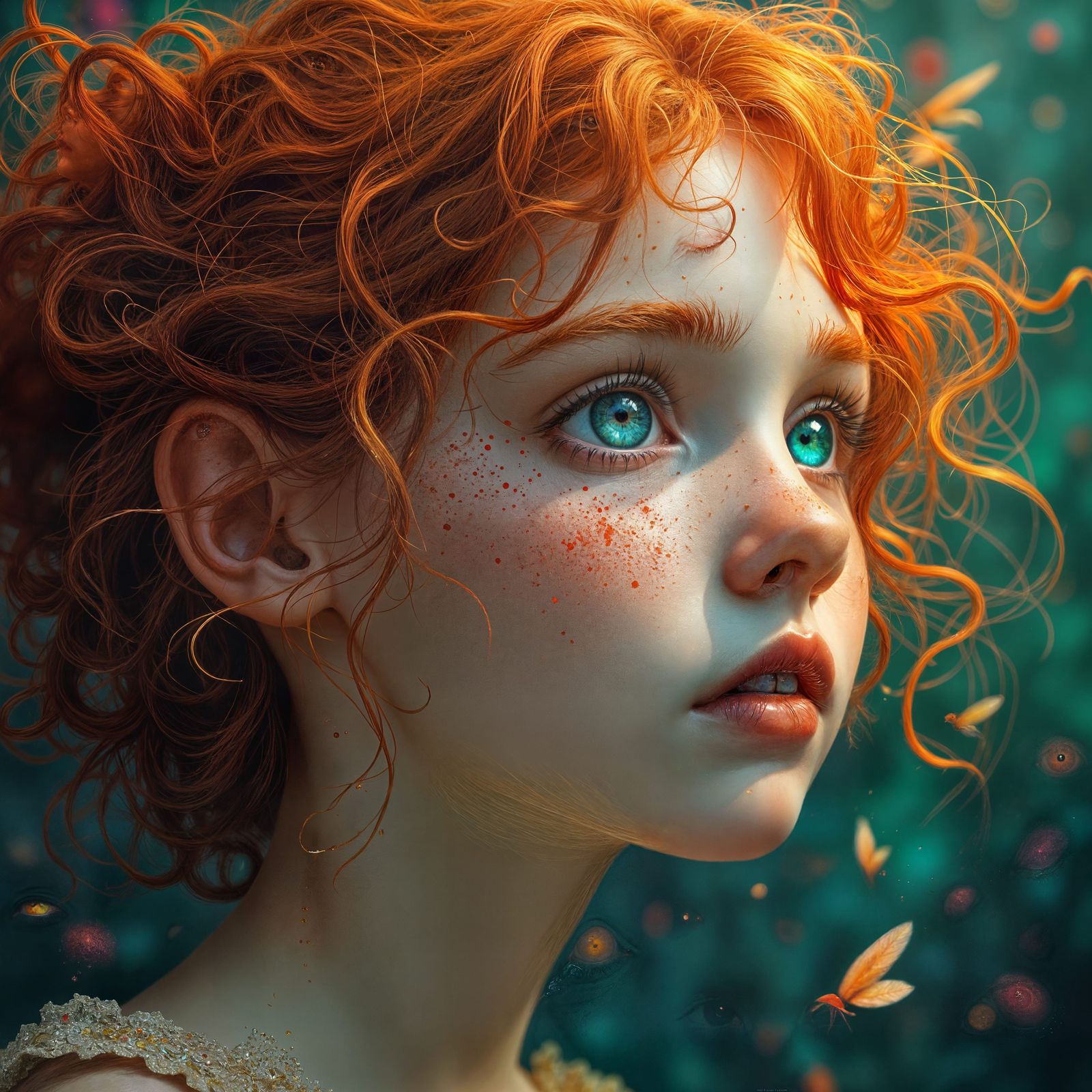 Redhead Girl Opens Eye to Chaos: Hyperrealistic Art