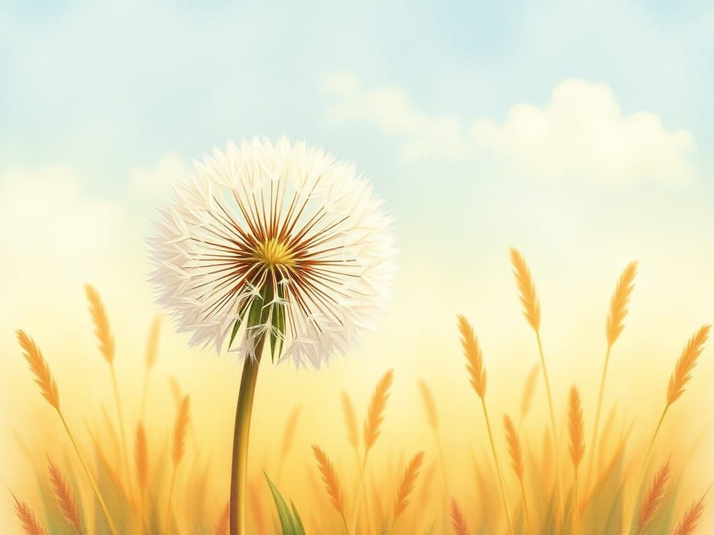 Whimsical Pastel Dandelion in Sunny Meadow