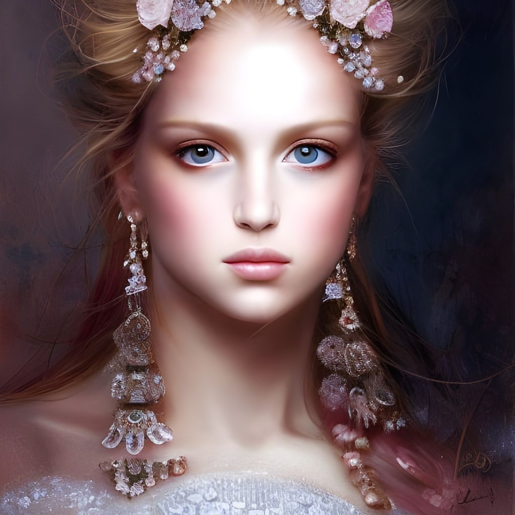 Beautiful Princess Portrait with Diamonds in Digital Art Sty...