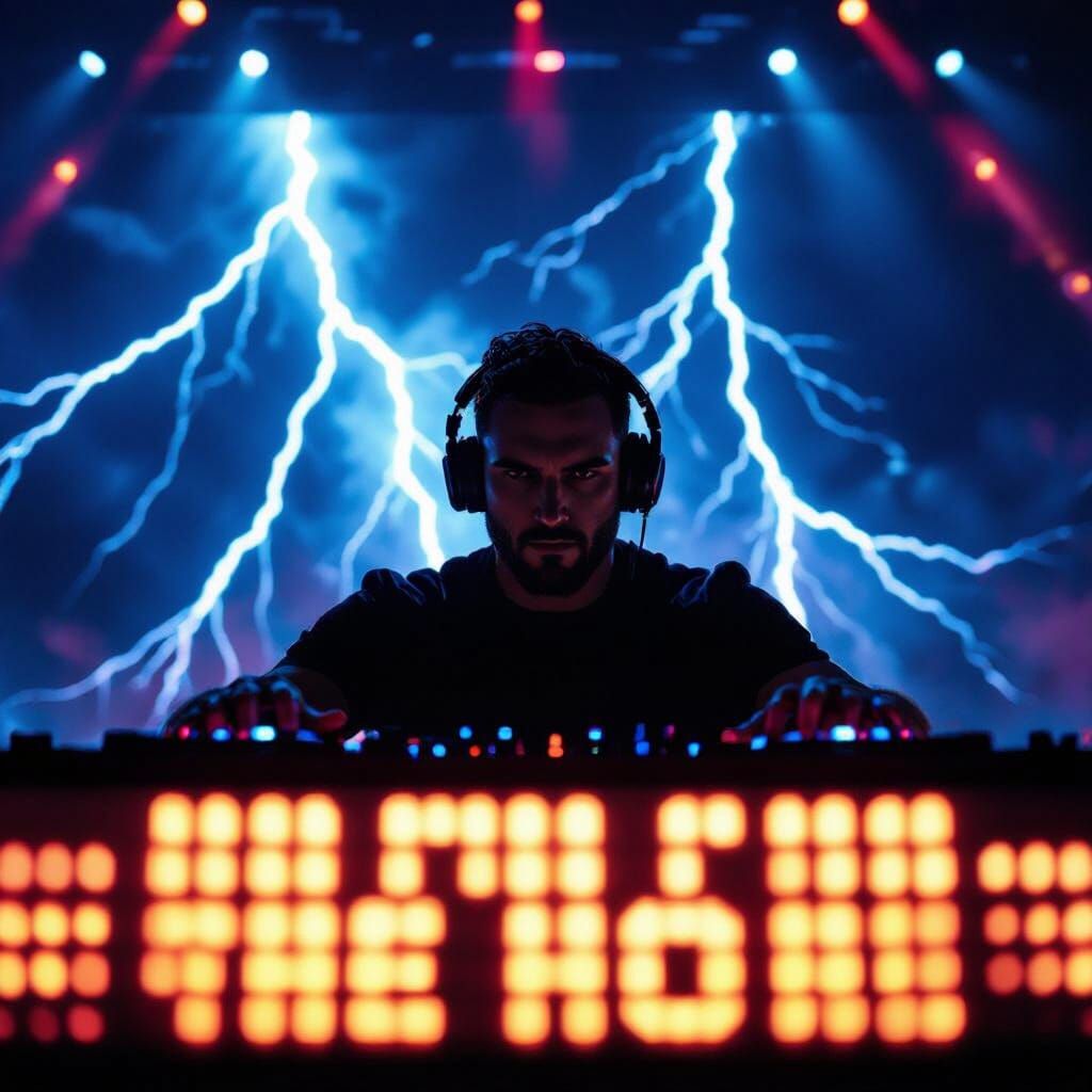 DJ Performing Techno Music in Futuristic Club