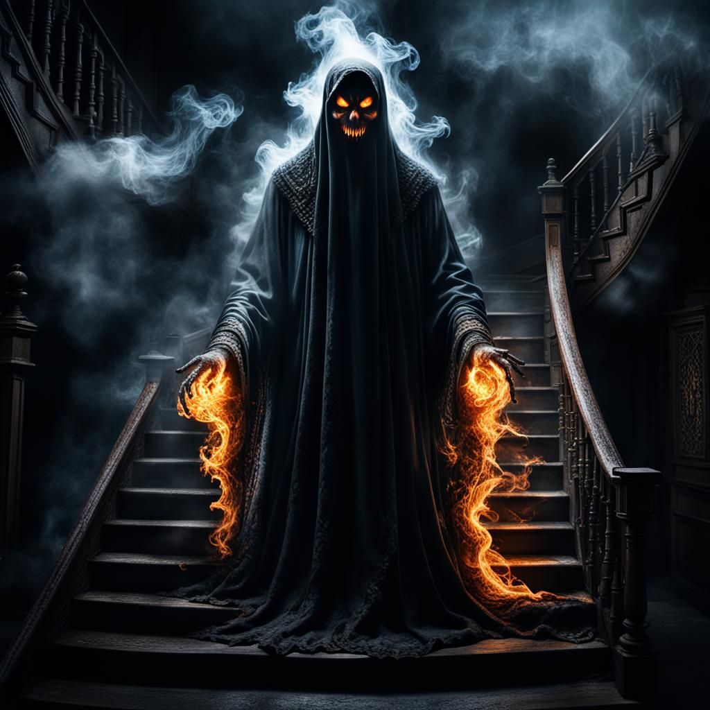 Terrifying Fire Ghost Descends Haunted Staircase