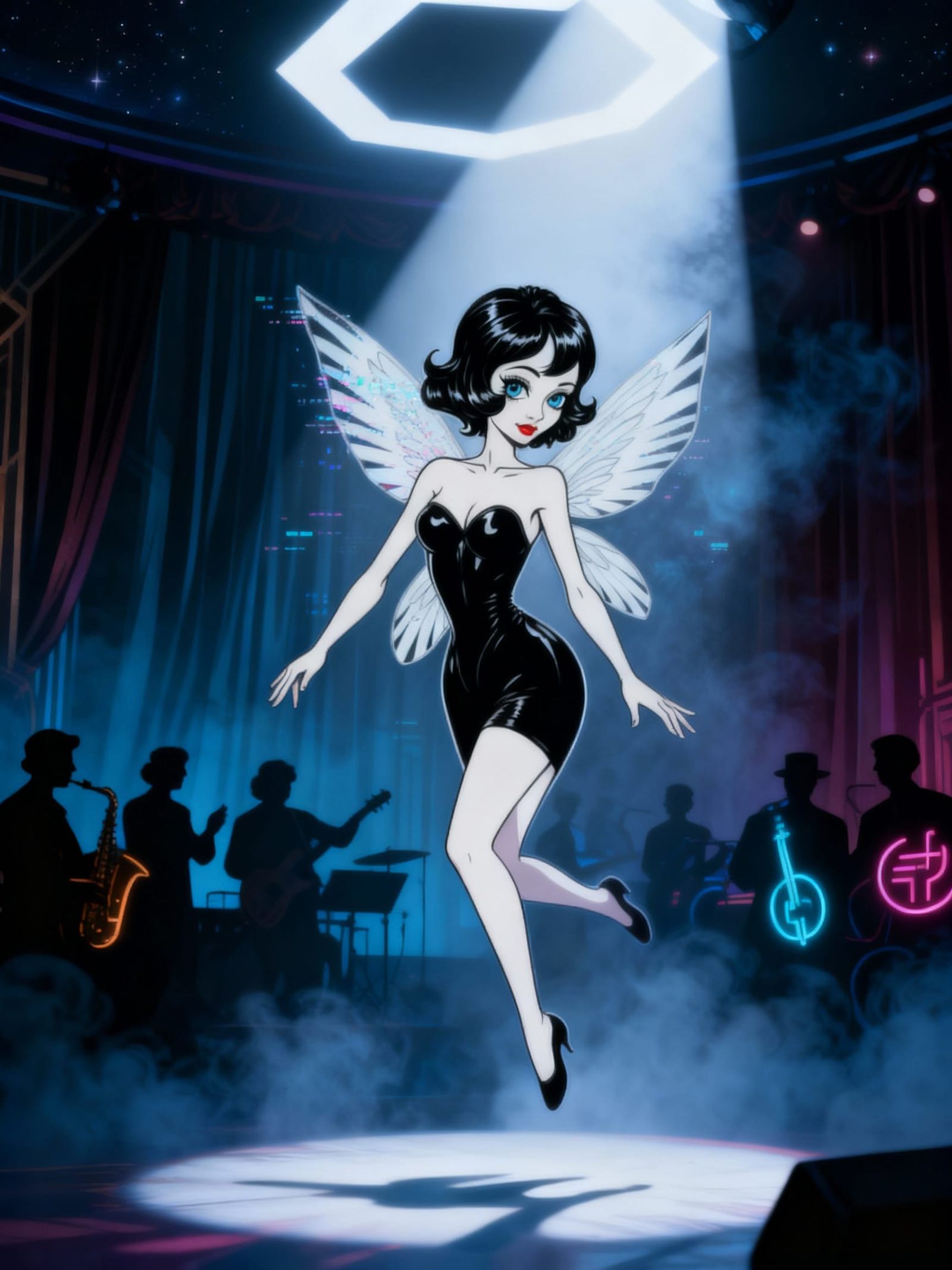 Vintage Anime Fairy in Smoky Nightclub