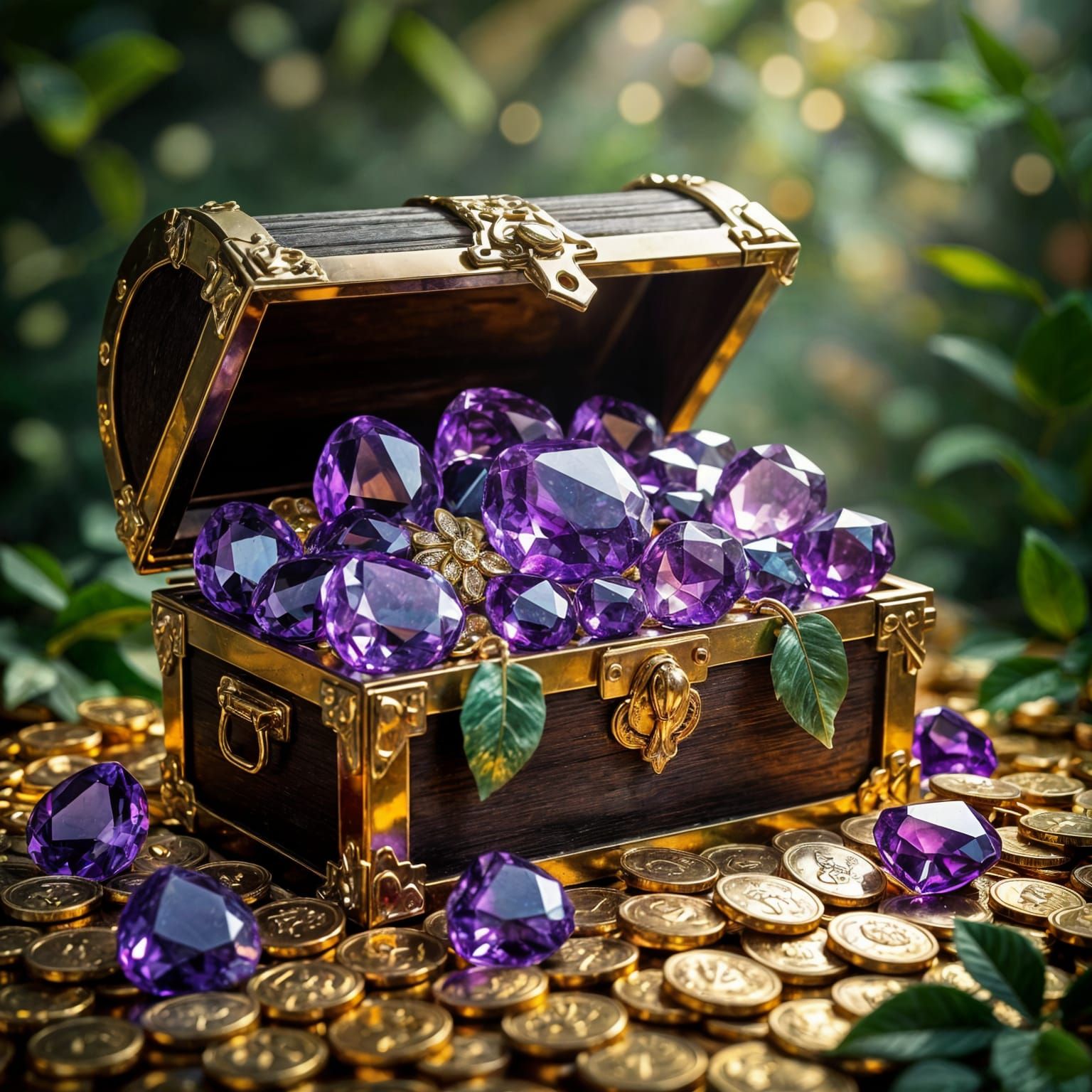 Treasure Chest Overflowing with Jewels: Hyperrealistic Rende...