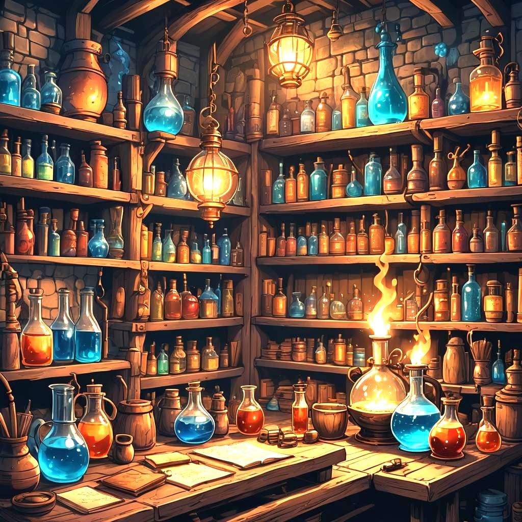 Medieval Alchemist Laboratory in Anime Style