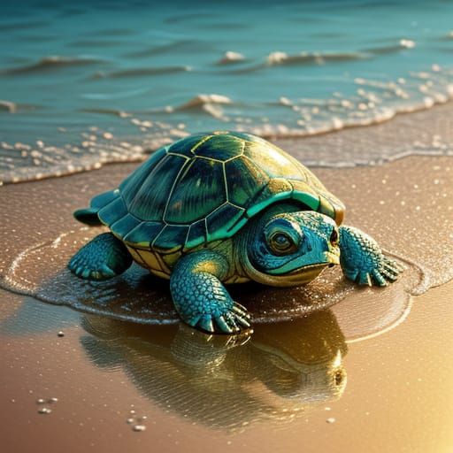 Baby Turtles Swim in Teal Waters with Giant Tears