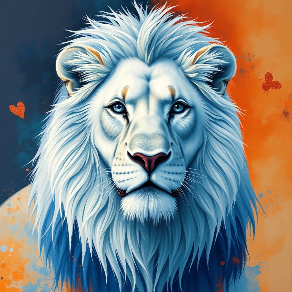 Abstract White and Blue Lion with Fine Details