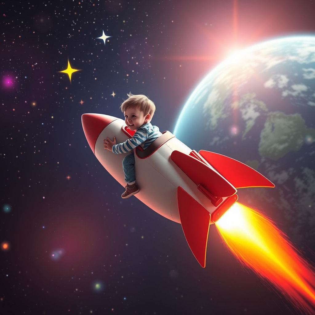 Child's Toy Rocket Soars Through Space