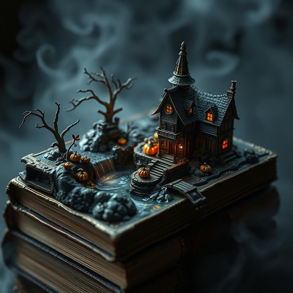 Miniature Haunted Houses Diorama in Dark Fantasy Style