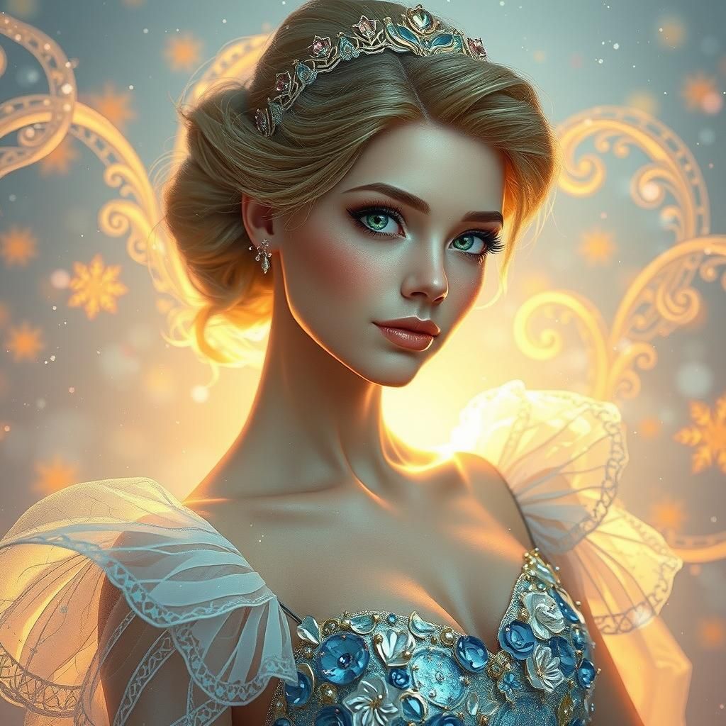 Cinderella in Winter Wonderland, Digital Art Portrait