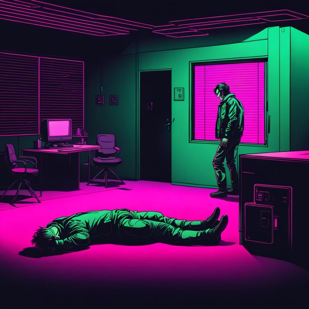 Cyberpunk Scene: Man Leaving Room in Neon Style
