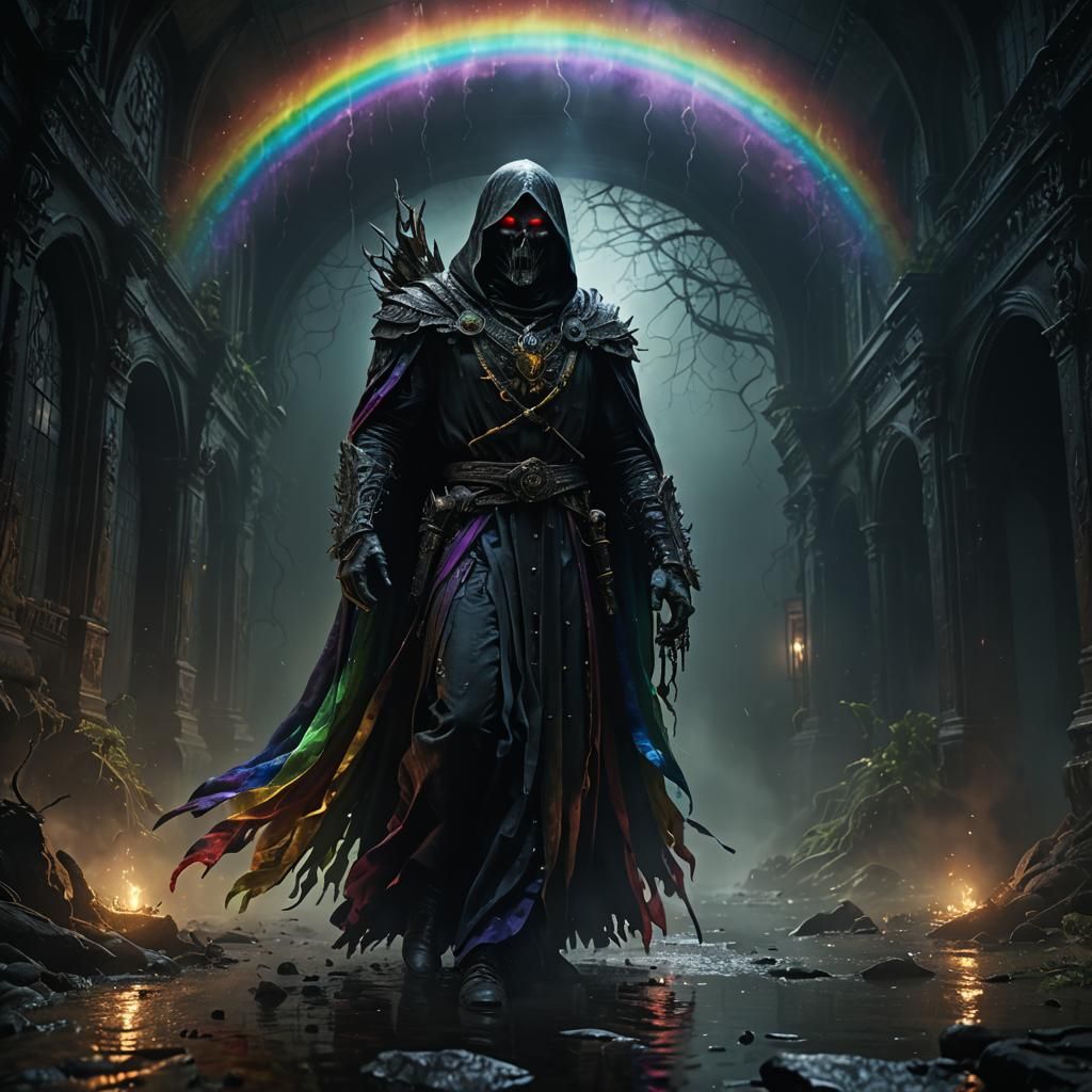 Rainbow Wraith in Dark Mist: Hyperrealistic Digital Art