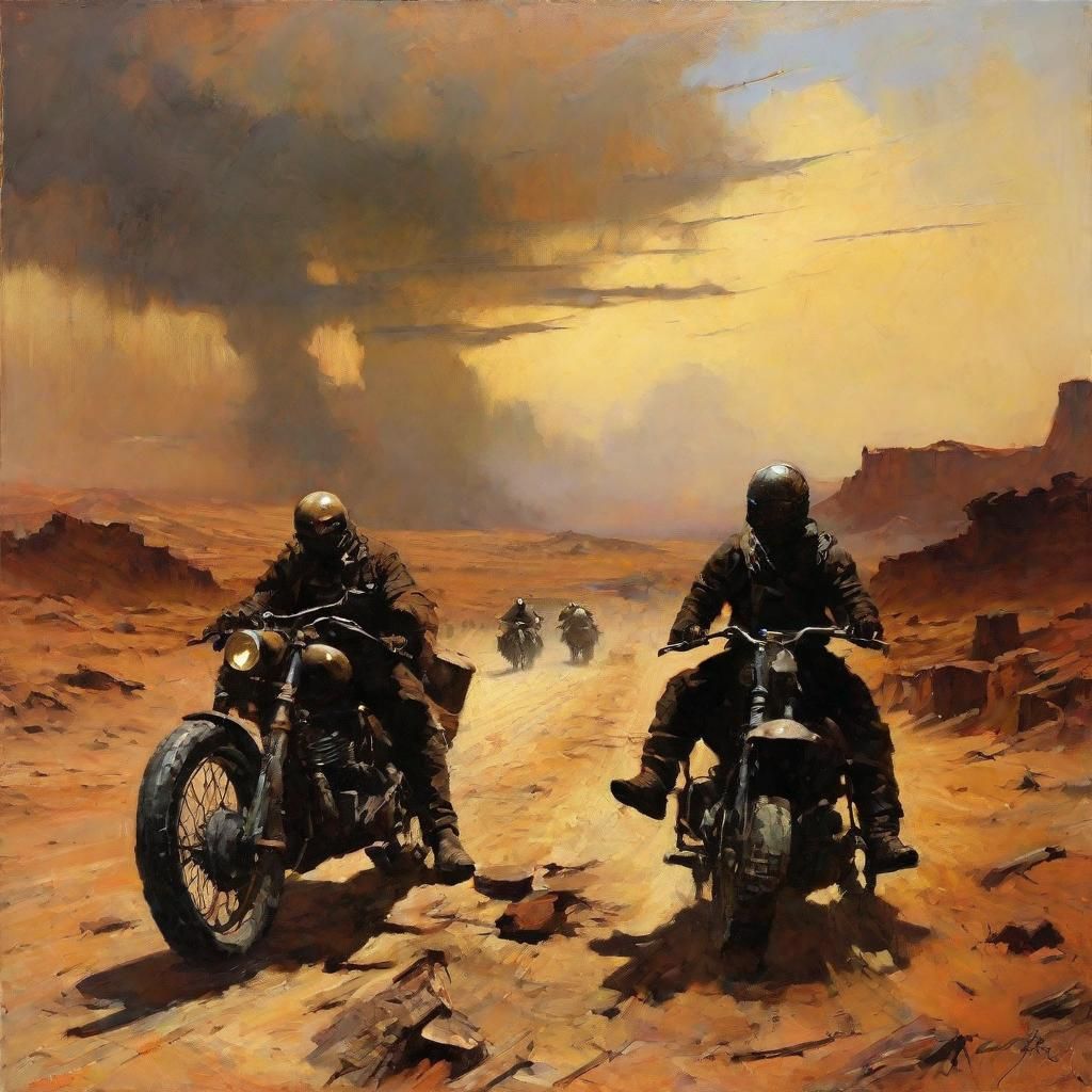 Post-Apocalyptic Motorcyclists in Grisly Outback