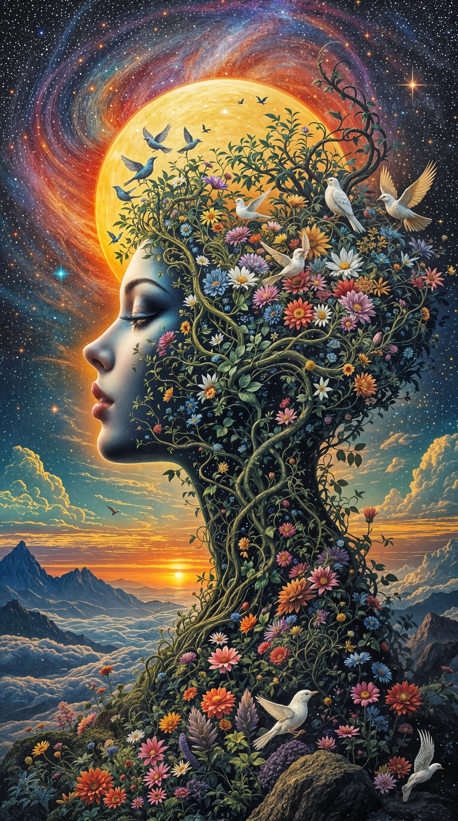 Surreal Cosmic Tapestry of the Human Form