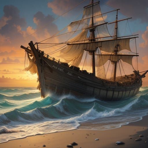 Rustic Shipwreck on Ivory Coast in Detailed Realism