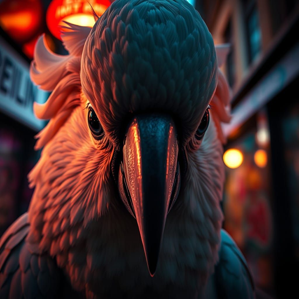 Hyperrealistic Close-up of a Cockatoo, Berlin Streets Mirror...