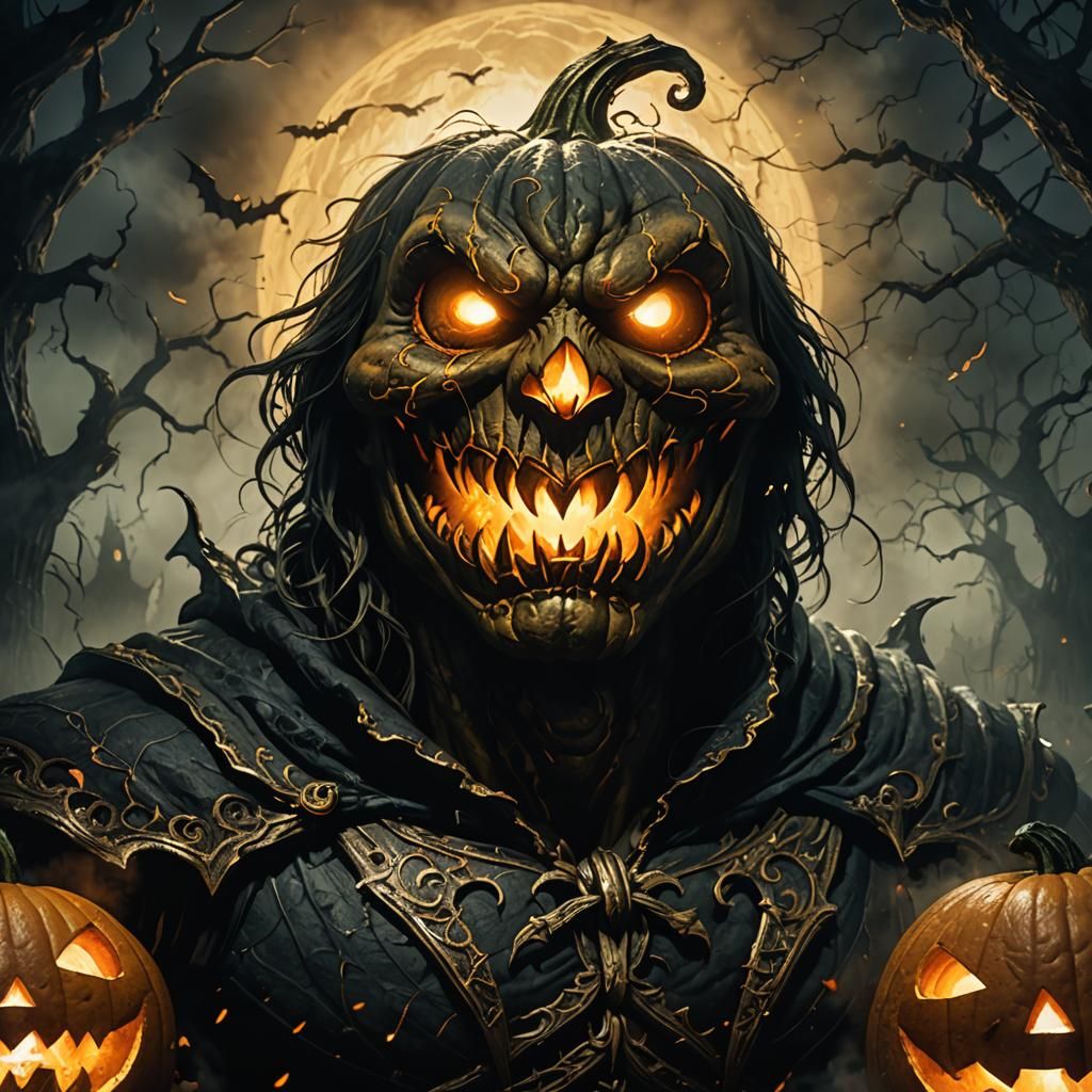 Menacing Jack-o'-Lantern in Dark Fantasy Style