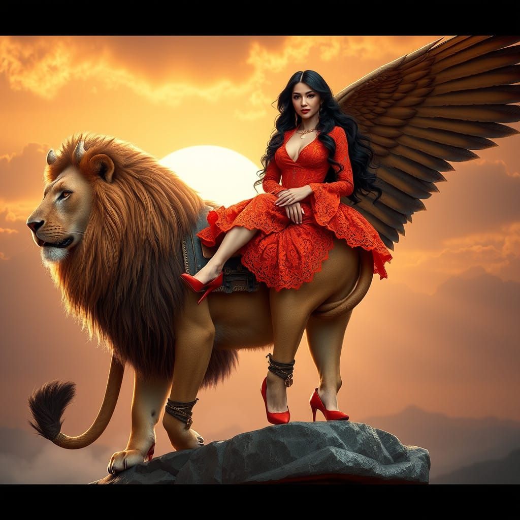 Regal Lioness in Sunset Splendor, Baroque-Style Concept Art