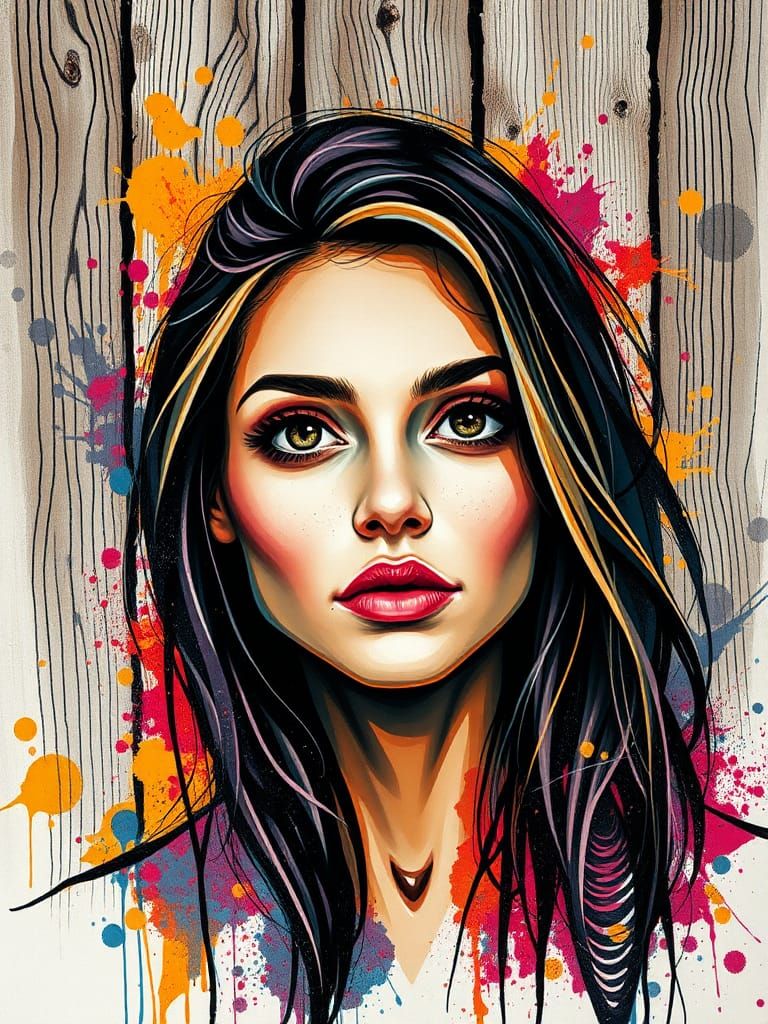 Expressive Woman Portrait in Abstract Splatter Style