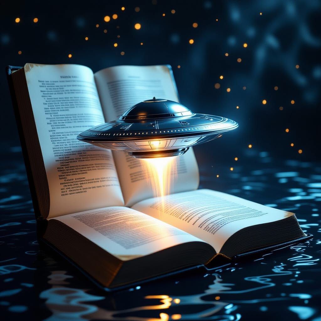 Metallic UFO Emerges From Ink and Water Book