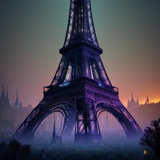 Futuristic Fantasy Eiffel Tower at Night