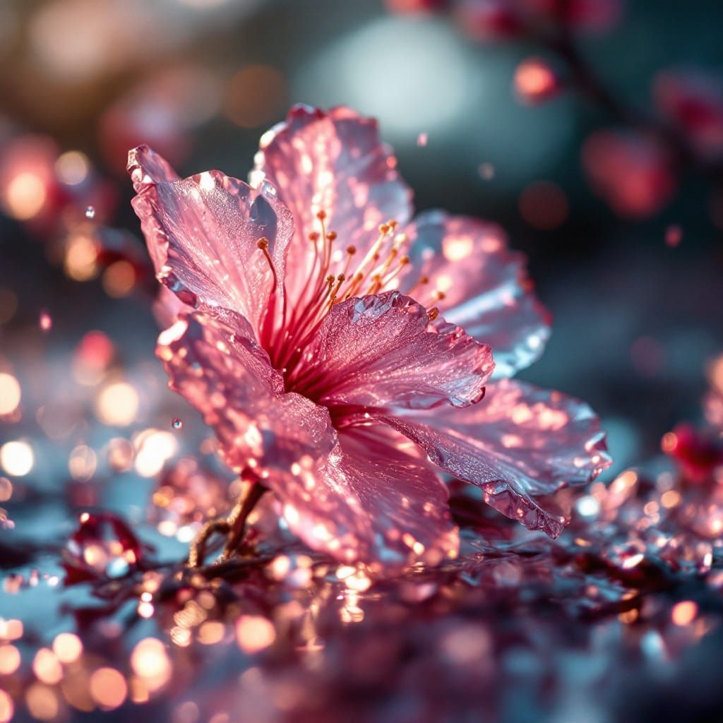 Crystal Cherry Blossom in Cinematic Haze