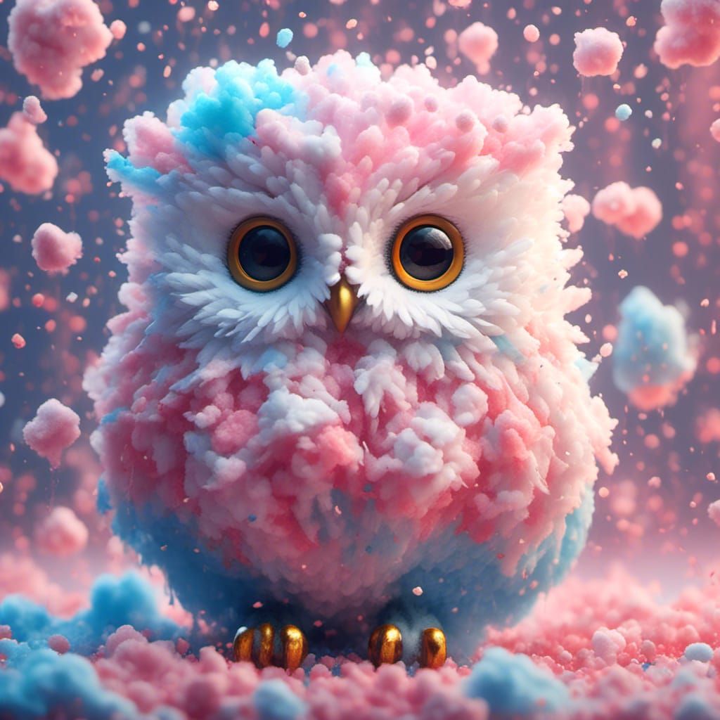 Cute Owl on Clouds in Pastel Style