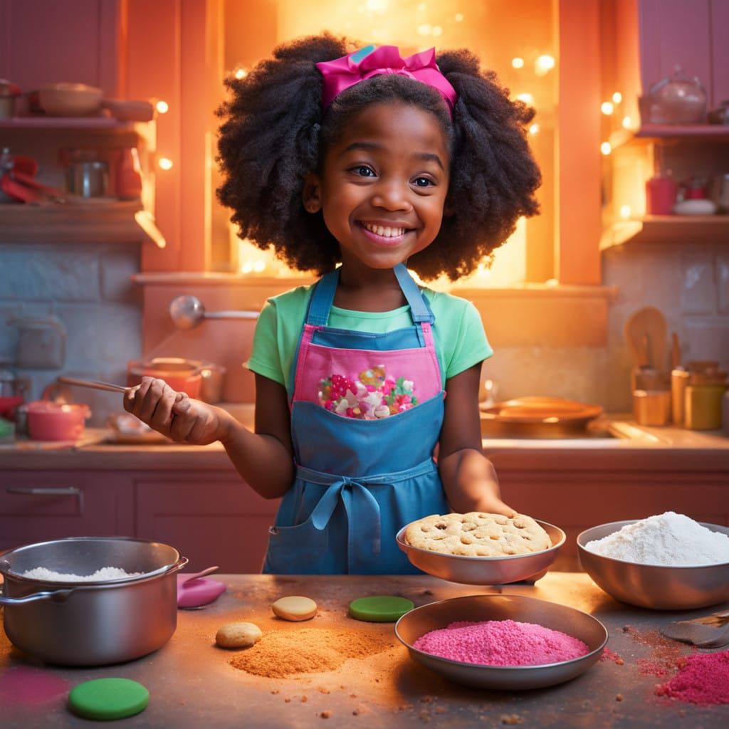 Vibrant Street Art Portrait of a Happy Black Girl Baking Chr...