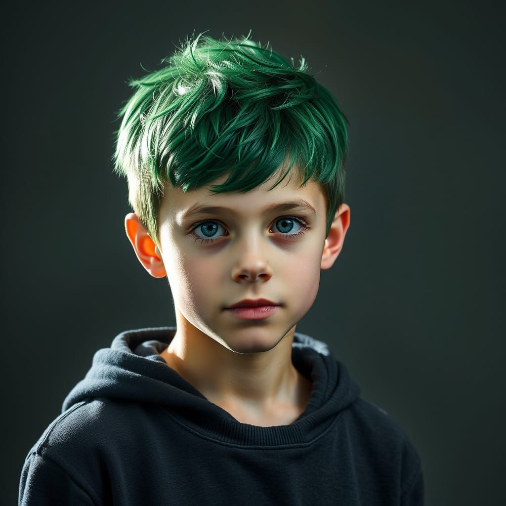 12-year-old boy green haired