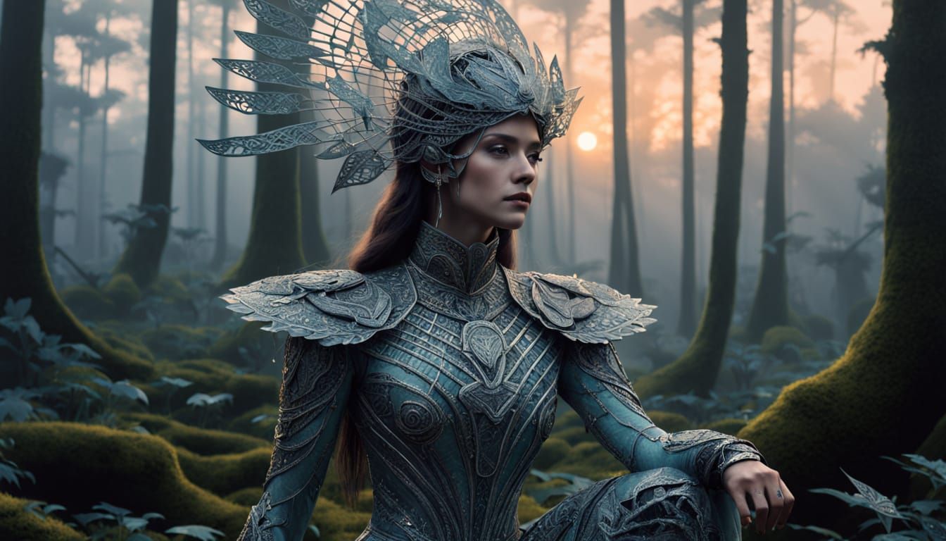 Surreal Fragmented Sculpture of Woman at Sunset