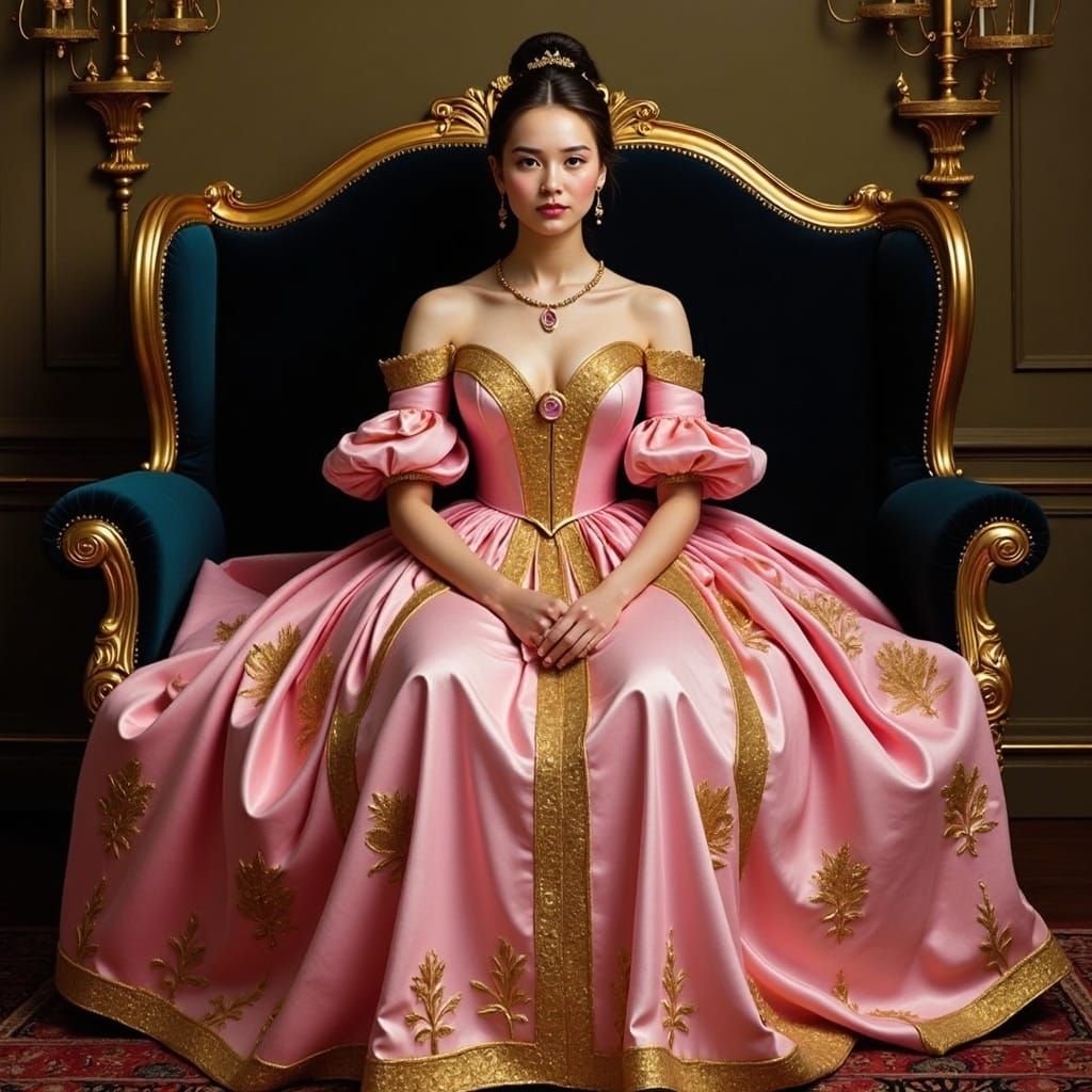 A Renaissance Noblewoman in Gold and Pink Attire