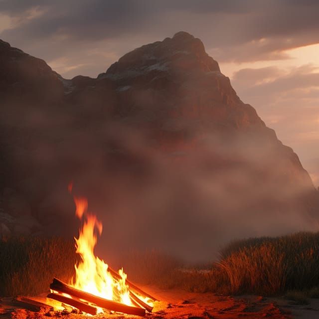 Hyperrealistic Campfire at Night with Volumetric Lighting