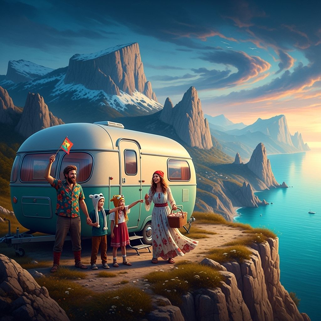 Family Caravan in Crimea: 3D Rendered Landscape