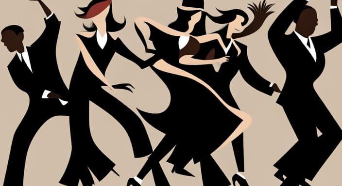 Diverse Group Dancing in Dark Graphic Art Style
