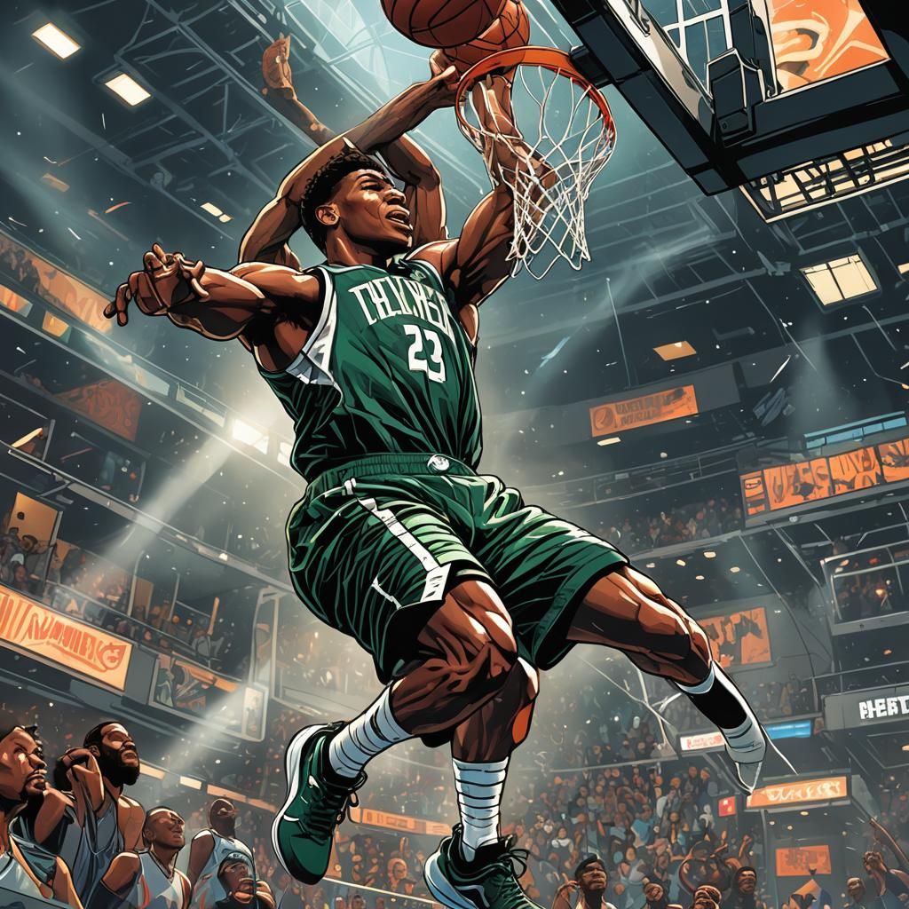 Giannis Antetokounmpo Dunks in Comic Book Style