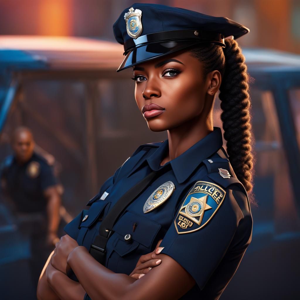 Hyperrealistic Portrait of Young Female Police Recruit