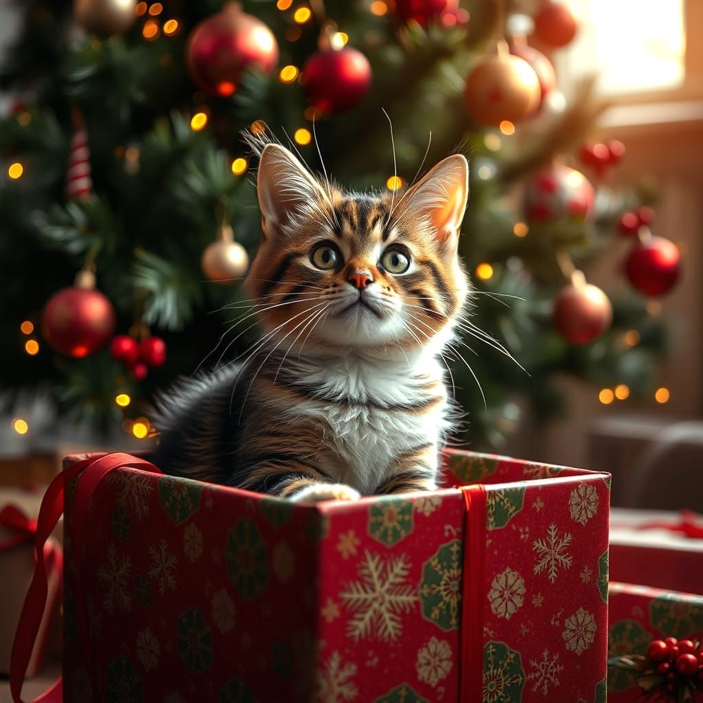 A Cat Surrounded by Christmas Cheer in HD