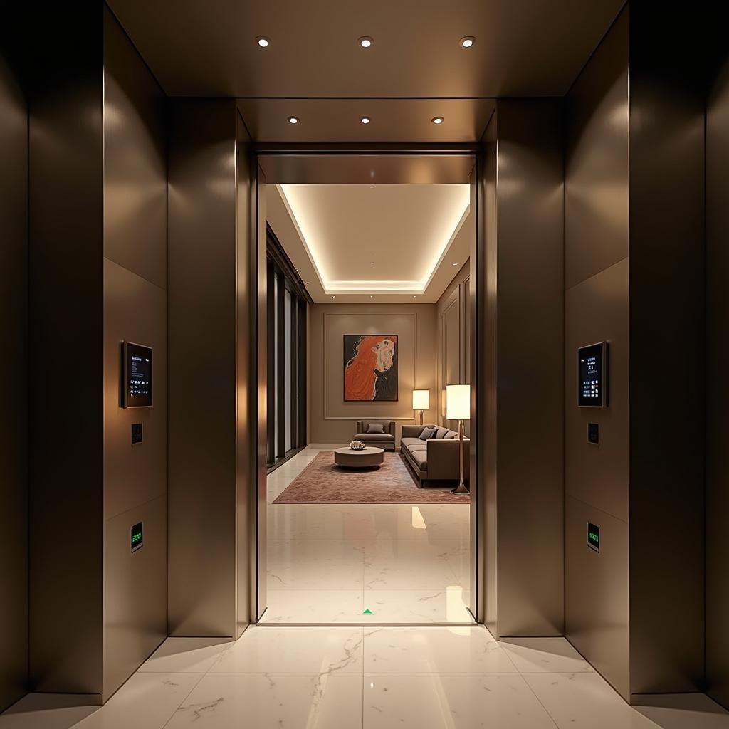 Futuristic Elevator Opens to Luxury Penthouse Lobby