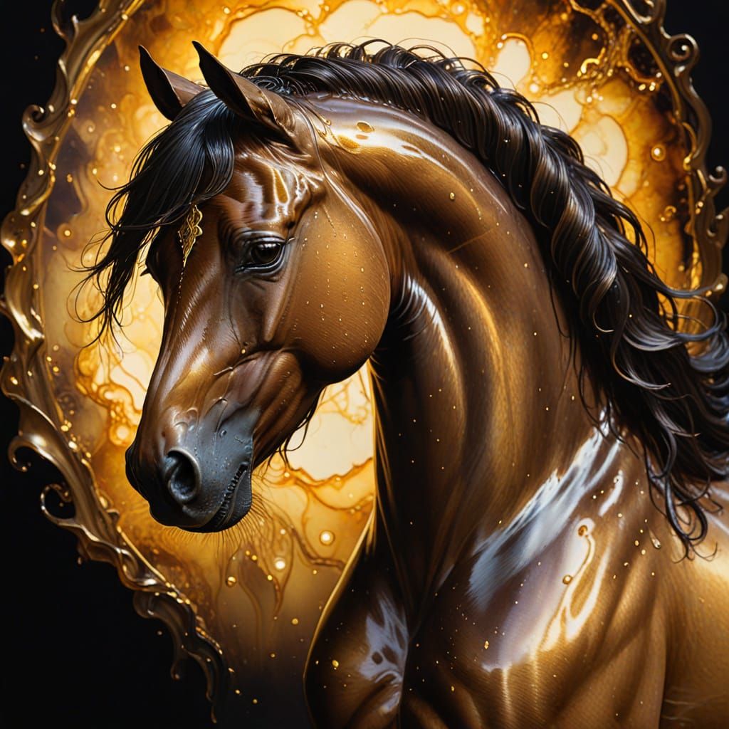 Golden Equine in Glasswork Splendor