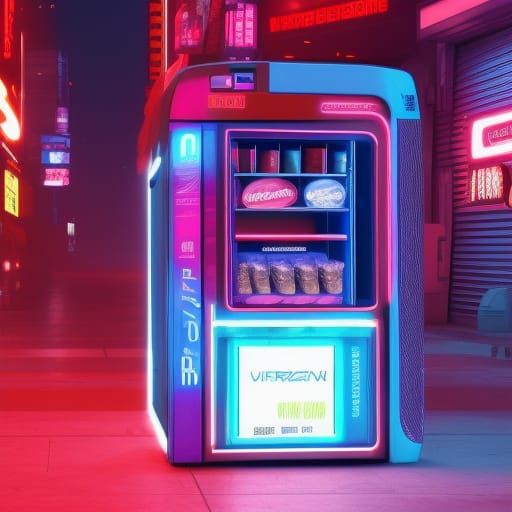 Neon Cyberpunk Vending Machines on Deserted City Street