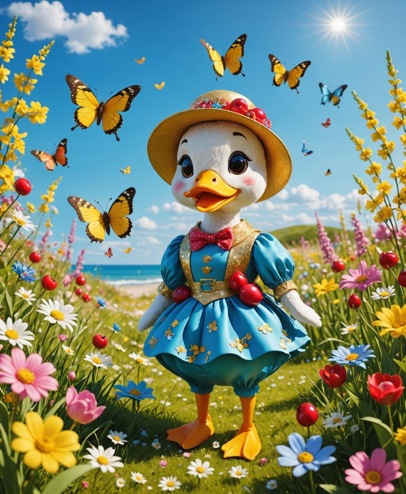 Cherry Beach Holiday with Duck in Sunny Meadow